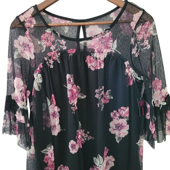 No Boundaries Mesh Floral Blouse Juniors Size M (7-9) Black Pink Whimsigoth NWT - Picture 5 of 11